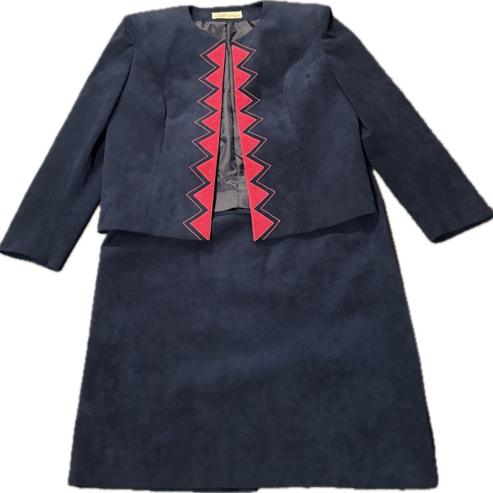 Lilli Ann UltraSuede Career Suit Set Blue Pink Size 20